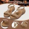 imageLittleplum Women Sandals Arch Support Handmade Bohemian Braided Flat Sandals Comfort Walking Beach Ankle Elastic Summer ShoesTrendy Apricot