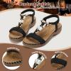 imageLittleplum Women Sandals Arch Support Handmade Bohemian Braided Flat Sandals Comfort Walking Beach Ankle Elastic Summer ShoesTrendy Black