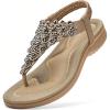 imageLittleplum Womens Sandals Arch Support Slingback Rhinestone Dressy Sandals Comfort Summer Shoes Ankle Strap Elastic Flats for Beach WalkingClassic Apricot