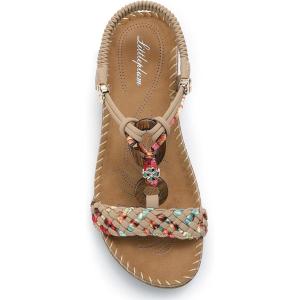 imageLittleplum Women Sandals Arch Support Handmade Bohemian Braided Flat Sandals Comfort Walking Beach Ankle Elastic Summer ShoesFashion Apricot