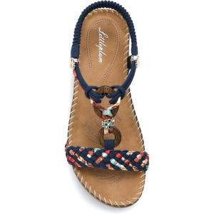 imageLittleplum Women Sandals Arch Support Handmade Bohemian Braided Flat Sandals Comfort Walking Beach Ankle Elastic Summer ShoesFashion Blue