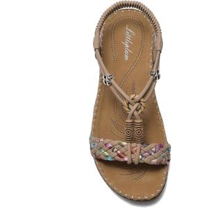 imageLittleplum Women Sandals Arch Support Handmade Bohemian Braided Flat Sandals Comfort Walking Beach Ankle Elastic Summer ShoesRetro Apricot