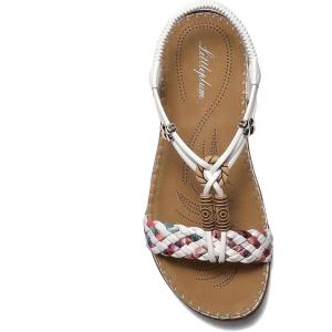 imageLittleplum Women Sandals Arch Support Handmade Bohemian Braided Flat Sandals Comfort Walking Beach Ankle Elastic Summer ShoesRetro White