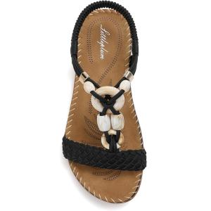 imageLittleplum Women Sandals Arch Support Handmade Bohemian Braided Flat Sandals Comfort Walking Beach Ankle Elastic Summer ShoesTrendy Black