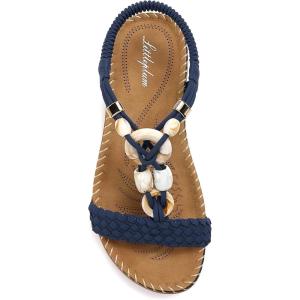 imageLittleplum Women Sandals Arch Support Handmade Bohemian Braided Flat Sandals Comfort Walking Beach Ankle Elastic Summer ShoesTrendy Blue