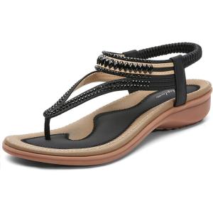 imageLittleplum Womens Sandals Comfort Arch Support Sandals Summer Walking Shoes Casual Ankle Elastic Flip Flops ShoesCasual Black