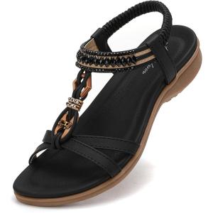 imageLittleplum Womens Sandals Comfort Arch Support Sandals Summer Walking Shoes Casual Ankle Elastic Flip Flops ShoesChic Black