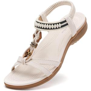 imageLittleplum Womens Sandals Comfort Arch Support Sandals Summer Walking Shoes Casual Ankle Elastic Flip Flops ShoesChic Cream White