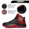 imageASHION Kids Basketball Shoes Boys Girls Sneakers MidTop Lace Up Cushion Anti Slip Athletic Outdoor Sport Shoes for UnisexChildBlackRed