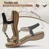 imageLittleplum Womens Sandals Arch Support Summer Flat Slides Ankle Elastic Walking Shoes Braided Beach Dressy Sandals for WomenClassic Black