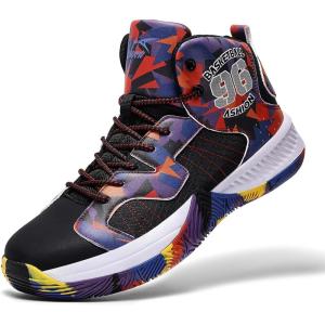 imageASHION Kids Basketball Shoes Boys Girls Sneakers MidTop Lace Up Cushion Anti Slip Athletic Outdoor Sport Shoes for UnisexChildMulticolored