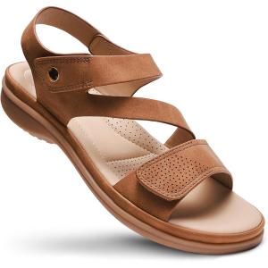 imageLittleplum Womens Sandals Arch Support  Comfortable Flat Sandals for Women Summer Breathable Adjustable Orthotic Walking Shoes for BeachTravelFashion Brown