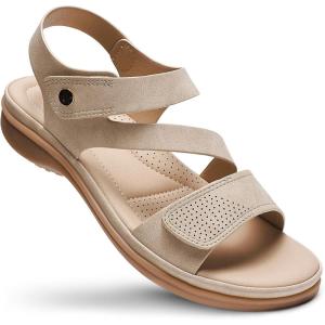 imageLittleplum Womens Sandals Arch Support  Comfortable Flat Sandals for Women Summer Breathable Adjustable Orthotic Walking Shoes for BeachTravelFashion Apricot