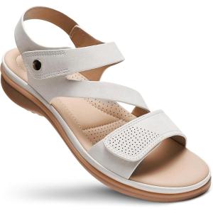 imageLittleplum Womens Sandals Arch Support  Comfortable Flat Sandals for Women Summer Breathable Adjustable Orthotic Walking Shoes for BeachTravelFashion Cream White