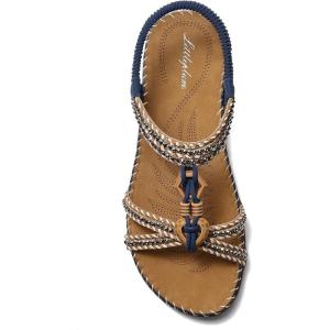 imageLittleplum Womens Sandals Arch Support Summer Flat Slides Ankle Elastic Walking Shoes Braided Beach Dressy Sandals for WomenClassic Blue
