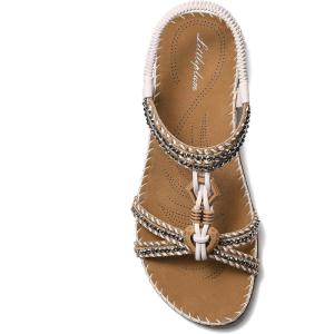 imageLittleplum Womens Sandals Arch Support Summer Flat Slides Ankle Elastic Walking Shoes Braided Beach Dressy Sandals for WomenClassic Cream White