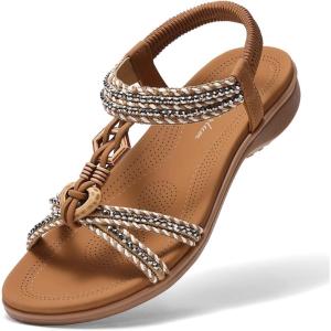 imageLittleplum Womens Sandals Arch Support Summer Flat Slides Ankle Elastic Walking Shoes Braided Beach Dressy Sandals for WomenElegant Brown
