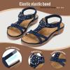imageLittleplum Sandals Women Flat Dressy Sandal Summer Comfortable Slipon Casual Beach Shoes Dress Bohemian Ankle Elastic Flats SandalsFashion Blue