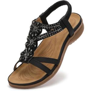 imageLittleplum Sandals Women Flat Dressy Sandal Summer Comfortable Slipon Casual Beach Shoes Dress Bohemian Ankle Elastic Flats SandalsComfortable Black