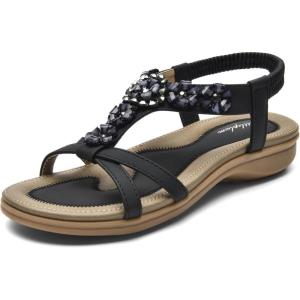 imageLittleplum Sandals Women Flat Dressy Sandal Summer Comfortable Slipon Casual Beach Shoes Dress Bohemian Ankle Elastic Flats SandalsStylish Black