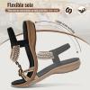 image:imageLittleplum Womens Sandals Arch Support Summer Flat Slides Ankle Elastic Walking Shoes Braided Beach Dressy Sandals for Women Black Size 8