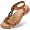 image:imageLittleplum Women Flats Sandals Arch Support OpenToe Casual Summer Low Wedge Shoes for Daily Beach Walking Dressy Comfy Sandals1817Brown