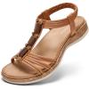image:imageLittleplum Women Flats Sandals Arch Support OpenToe Casual Summer Low Wedge Shoes for Daily Beach Walking Dressy Comfy Sandals1818Brown