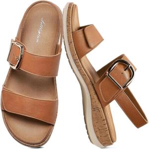 image:imageLittleplum Sandals for Women Arch Support  Comfortable Flat Womens Sandals Summer Breathable Adjustable Orthotic Walking Shoes for BeachTravelFashion Brown