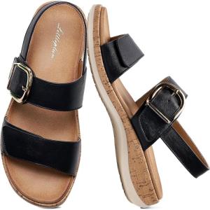 image:imageLittleplum Sandals for Women Arch Support  Comfortable Flat Womens Sandals Summer Breathable Adjustable Orthotic Walking Shoes for BeachTravelFashion Black