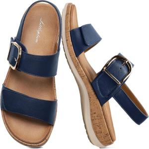 image:imageLittleplum Sandals for Women Arch Support  Comfortable Flat Womens Sandals Summer Breathable Adjustable Orthotic Walking Shoes for BeachTravelFashion Royal Blue