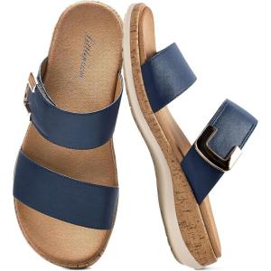 image:imageLittleplum Women Slides Sandals Arch Support Open Toe Slip on Sandals Soft Cushion Slippers Comfy Casual Summer Shoes for WalkingBeachTravelNavy Blue