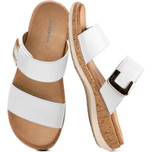 image:imageLittleplum Women Slides Sandals Arch Support Open Toe Slip on Sandals Soft Cushion Slippers Comfy Casual Summer Shoes for WalkingBeachTravelWhite
