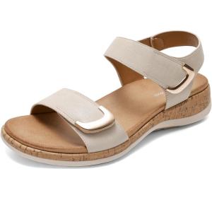 image:imageLittleplum Womens Sandals Arch Support Adjustable Comfy Flat Sandals for Women Summer Walking Shoes for BeachTravelUrban Apricot