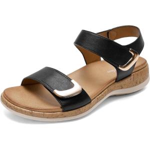 image:imageLittleplum Womens Sandals Arch Support Adjustable Comfy Flat Sandals for Women Summer Walking Shoes for BeachTravelUrban Black