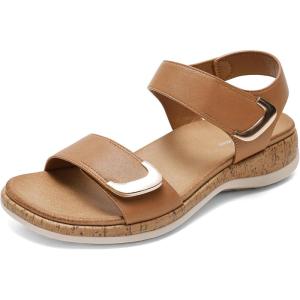 image:imageLittleplum Womens Sandals Arch Support Adjustable Comfy Flat Sandals for Women Summer Walking Shoes for BeachTravelUrban Brown