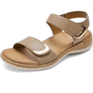 image:imageLittleplum Womens Sandals Arch Support Adjustable Comfy Flat Sandals for Women Summer Walking Shoes for BeachTravelUrban Khaki