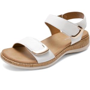 image:imageLittleplum Womens Sandals Arch Support Adjustable Comfy Flat Sandals for Women Summer Walking Shoes for BeachTravelUrban White