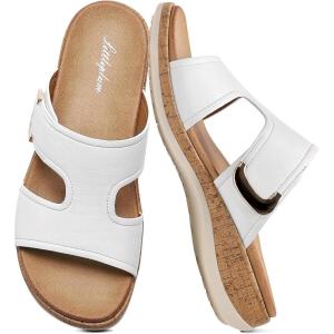 image:imageLittleplum Womens Sandals Arch Support Slides  Comfortable Flat Sandals for Women Summer Breathable Flipflops Walking Shoes for BeachTravelFashion White