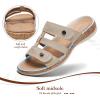 image:imageLittleplum Women Slides Sandals Arch Support Open Toe Walking Comfy Low Wedge Slides Adjustable Summer Shoes for BeachTravelChic Apricot