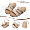 image:imageLittleplum Women Slides Sandals Arch Support Open Toe Walking Comfy Low Wedge Slides Adjustable Summer Shoes for BeachTravelChic Apricot