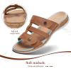 image:imageLittleplum Women Slides Sandals Arch Support Open Toe Walking Comfy Low Wedge Slides Adjustable Summer Shoes for BeachTravelChic Brown