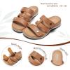 image:imageLittleplum Women Slides Sandals Arch Support Open Toe Walking Comfy Low Wedge Slides Adjustable Summer Shoes for BeachTravelChic Brown