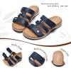 image:imageLittleplum Women Slides Sandals Arch Support Open Toe Walking Comfy Low Wedge Slides Adjustable Summer Shoes for BeachTravelChic Dark Blue
