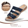image:imageLittleplum Women Slides Sandals Arch Support Open Toe Walking Comfy Low Wedge Slides Adjustable Summer Shoes for BeachTravelChic Dark Blue