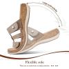 image:imageLittleplum Women Slides Sandals Arch Support Open Toe Walking Comfy Low Wedge Slides Adjustable Summer Shoes for BeachTravelChic Khaki