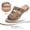 image:imageLittleplum Women Slides Sandals Arch Support Open Toe Walking Comfy Low Wedge Slides Adjustable Summer Shoes for BeachTravelChic Khaki