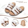 image:imageLittleplum Women Slides Sandals Arch Support Open Toe Walking Comfy Low Wedge Slides Adjustable Summer Shoes for BeachTravelChic White