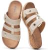 image:imageLittleplum Women Slides Sandals Arch Support Open Toe Walking Comfy Low Wedge Slides Adjustable Summer Shoes for BeachTravelChic Apricot
