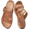 image:imageLittleplum Women Slides Sandals Arch Support Open Toe Walking Comfy Low Wedge Slides Adjustable Summer Shoes for BeachTravelChic Brown