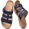 image:imageLittleplum Women Slides Sandals Arch Support Open Toe Walking Comfy Low Wedge Slides Adjustable Summer Shoes for BeachTravelChic Dark Blue